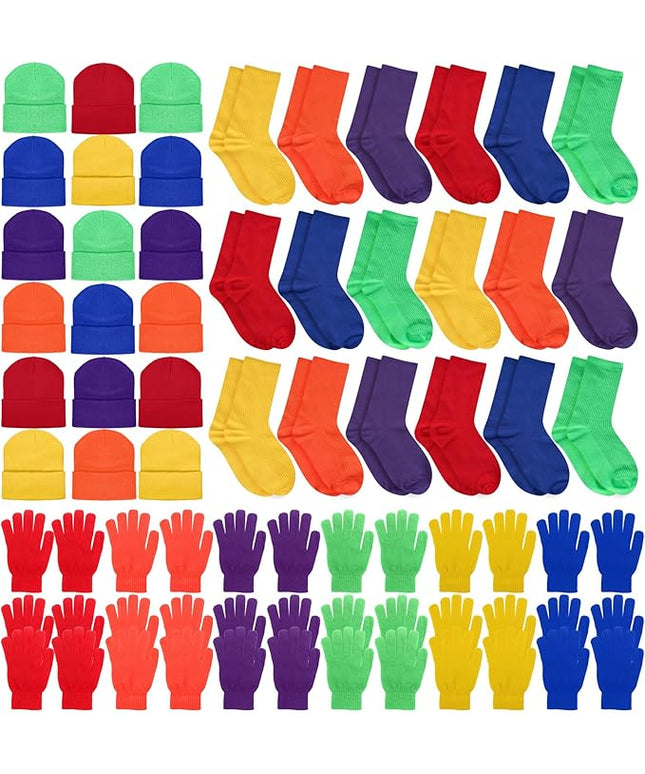 Hillban Winter Beanie Hat Gloves Set with Warm Socks Bulk, Homeless Knitted Beanie Cap Thick Thermal Winter Gloves Socks Pack