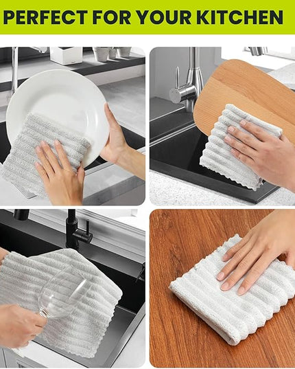 Kitchen Dish Cloths,Super Absorbent Coral Velvet Dish Towels,Quick Drying Kitchen Towels No Lint Dish Rags,Reusable Household Microfiber Cleaning Cloth,12X12 inches(12 Pack,Light Grey Streak)