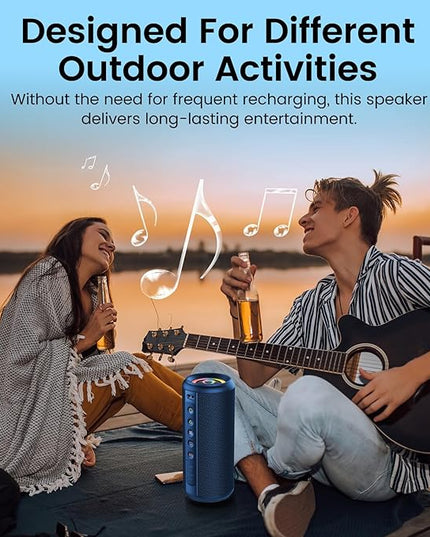 Portable Bluetooth Speaker, 2026 Bluetooth 5.4 Wireless Speaker with 20W HD Loud Stereo Sound, 20H Playtime, LED Lights, IP7, TWS Pairing, Built-in Mic, for Outdoor, Home, Beach, Party, Gift, Blue