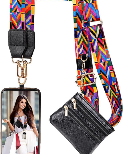 XANGNIER Clip and Go Strap for Phone with Wallet Crossbody, Phone Strap with Zippered Wallet, Adjustable Anti Theft Cellphone Lanyard for Women, Cellphone Chain Accessories,Multicolor 10