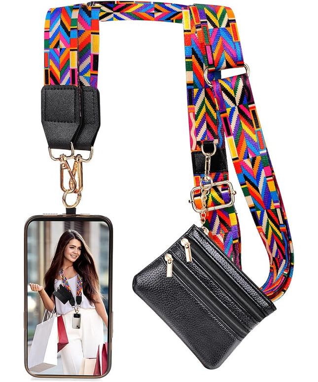 XANGNIER Clip and Go Strap for Phone with Wallet Crossbody, Phone Strap with Zippered Wallet, Adjustable Anti Theft Cellphone Lanyard for Women, Cellphone Chain Accessories,Multicolor 10
