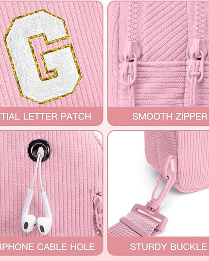 Viverte Small Corduroy Sling Bag Initial Crossbody Bag Fanny Pack for Girls Personalized Birthday Gifts for Teen Girls Gifts