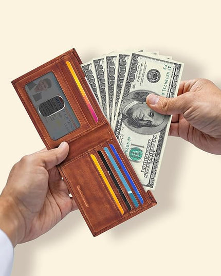 Oak Leathers Slim Leather Wallet for Men - RFID Blocking Slim Minimalist Front Pocket - Thin & Stylish with ID Window, Gift For Men (Vintage Tan)