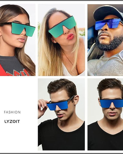 LYZOIT Square Oversized Sunglasses for Women Men Big Flat Top Fashion Shield Large UV Protection Rimless Shades