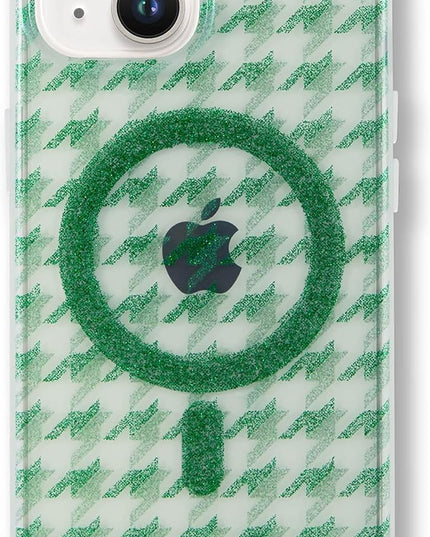 Sonix Protective Phone Case for iPhone 15, 14, 13 | Compatible with MagSafe | 10ft Drop Tested | Green Glitter Houndstooth Print | Happily Houndstooth