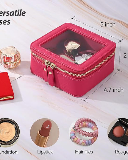 Aveniee Mini Clear Makeup Bag, Small Cosmetic Bags Travel Toiletry Pouch Organizer, TSA Approved Make up Case with Zipper, Car Bag for Essentials,Hotpink