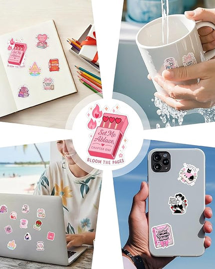 100 Pcs Romance Book Stickers Bookish Aesthetic Sticker Vinyl Waterproof Decal Decore Laptop Water Bottle Scrapbook Hard Hat Bumper Birthday Gifts for Men Women Students