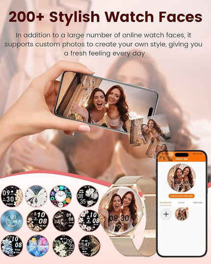 LIGE Smart Watch for Women, 1.43" AMOLED Screen Smartwatch with Answer/Make Call for iPhone/Android/Samsung, Fitness Tracker with 120+ Sport Modes, Sleep/Health Monitor, IP68 Waterproof, 2 Bands,Gold
