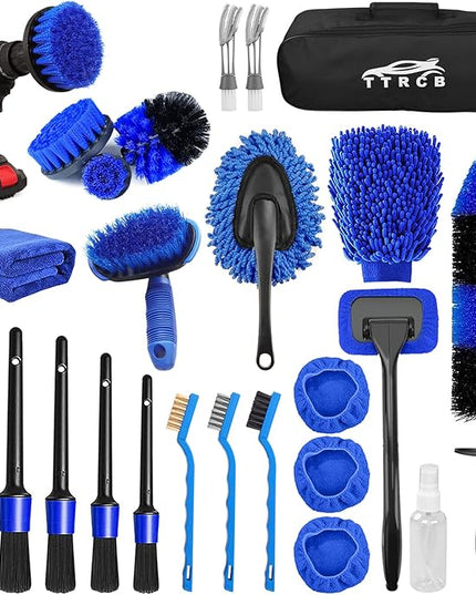 26Pcs Car Detailing Brush Set, Car Detailing Kit, Car Detailing Brushes, Car Cleaning Kit, Car Windshield Cleaning Tool, Professional Car Care kit - Car Wash Brush kit for Interior Exterior Wheels