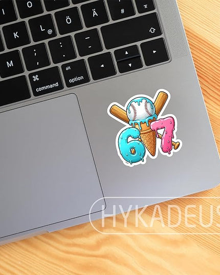 (3Pcs) Funny Baseball 67 Ice Cream Drip Stickers Baseball Drip Number 67 Player Six Seven Meme Sports Humor Vinyl Decal Waterproof Sticker for Water Bottle, Tumbler, Laptop, Phone Case, 3" x 2.9"