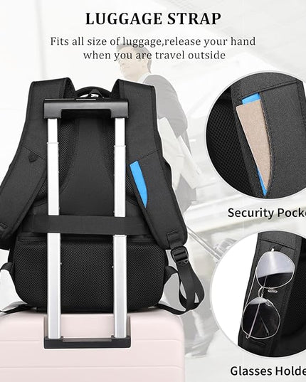 DUSLANG Anti-Theft Laptop Backpack, Black, 15.6-14-13 Inch Laptop Sleeve, USB Charging Port and Black TSA Lock