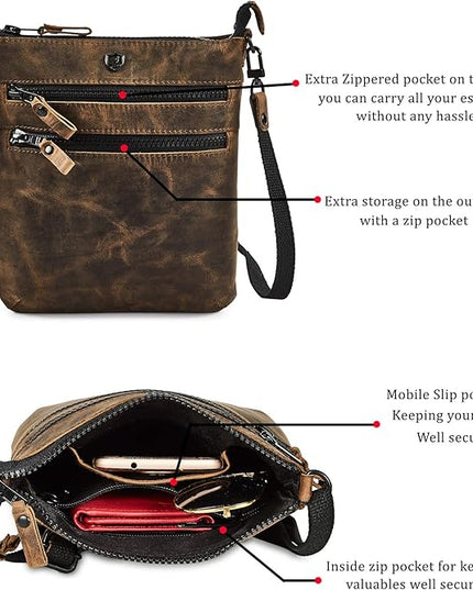 Crossbody Sling Bag for Women Small Real Leather Purse Vintage Travel Crossover Shoulder Bag Handmade