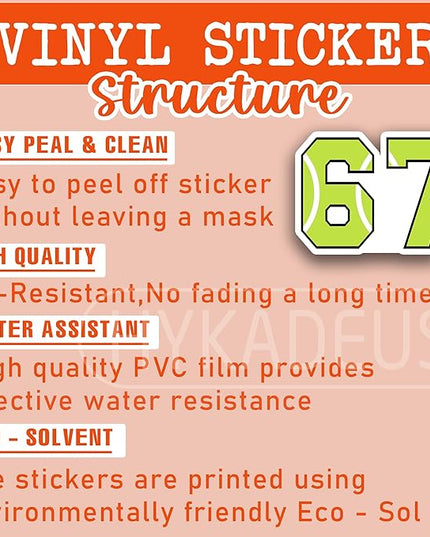 (3 Pcs) Tennis 67 Six Seven Funny Gen Alpha Meme Stickers – 67 Gifts for Coaches, Players, Waterproof Vinyl Decals for Water Bottle, Tumbler, Laptop, Phone Case, 3" x 2.1"