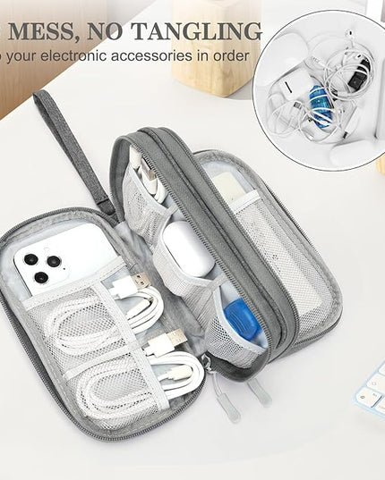 FYY Travel Cable Organizer Pouch Electronic Accessories Carry Case Portable Waterproof Double Layers All-in-One Storage Bag for Cord, Charger, Phone, Earphone Dark Grey