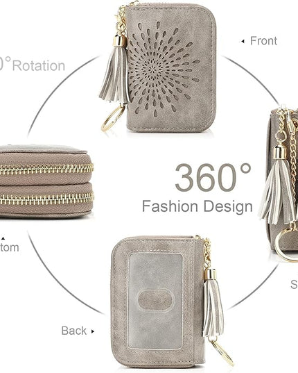 APHISON RFID Credit Card Holder Zipper Card Case Keychain Small Wallet for Women 1942-2 GRAY