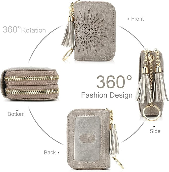APHISON RFID Credit Card Holder Zipper Card Case Keychain Small Wallet for Women 1942-2 GRAY