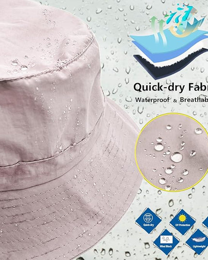 woogwin Waterproof Bucket Rain Hat with Chin Strap Quick Dry Packable Boonie Sun Hat Safari Hat UV Protection