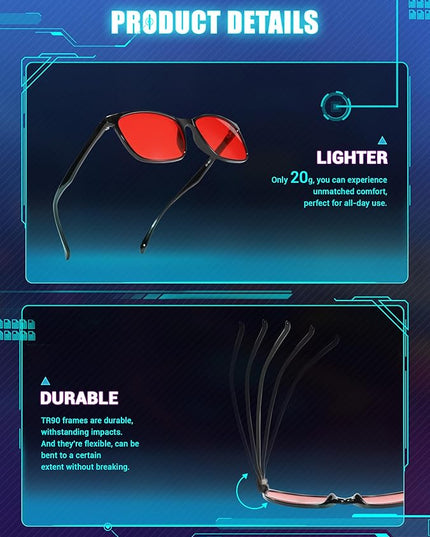 TIJN Blue Light Glasses for Men Women - Red Light Glasses for Computer Gaming - Dual AR Coating Lens - Screen Fatigue & UV Protection