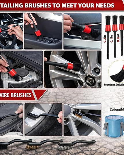 56Pcs Car Wash Cleaning Kit with Foam Gun, Car Wash Brush with Long Handle, Car Detailing Kit, Car Wheel Brush for Car Cleaning Supplies, Adjustable Hose Wash Sprayer-Quick Connector to Any Hose
