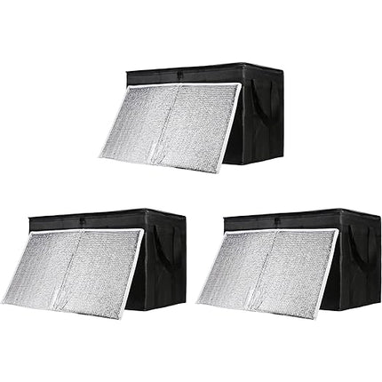 CIVJET Insulated Food Delivery Bag with Hard Bottom, XXX-Large Insulated Reusable Grocery Cooler/Hot Bags, Tote Bag for Shopping/Travel, Black, 3-Pack