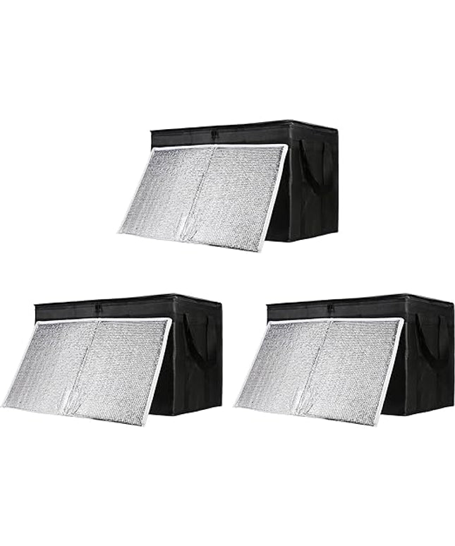 CIVJET Insulated Food Delivery Bag with Hard Bottom, XXX-Large Insulated Reusable Grocery Cooler/Hot Bags, Tote Bag for Shopping/Travel, Black, 3-Pack