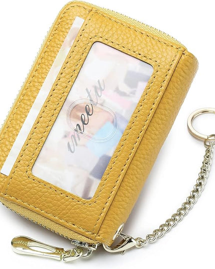 imeetu RFID Credit Card Holder, Small Leather Zipper Card Case Wallet for Women