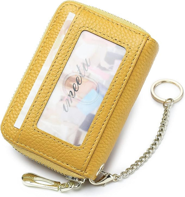 imeetu RFID Credit Card Holder, Small Leather Zipper Card Case Wallet for Women