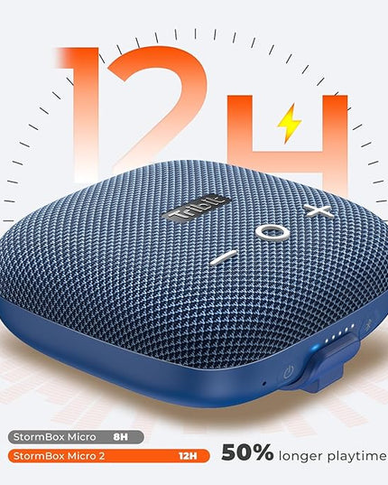 Tribit StormBox Micro 2 Portable Speaker: 90dB Loud Sound Deep Bass IP67 Waterproof Small Speaker Built-in Strap, 12H Playtime for Outdoor Camping Biking, 150ft Range (Pure Blue)