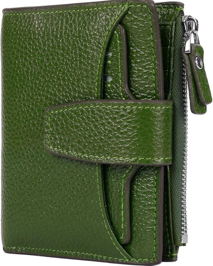 AINIMOER Women's RFID Blocking Leather Small Compact Bi-fold Zipper Pocket Wallet Card Case Purse with id Window