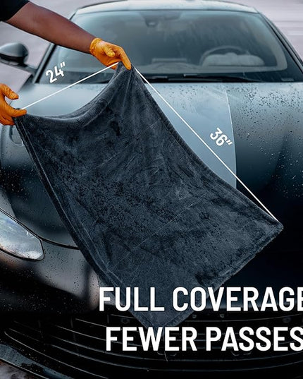 Blackline 24"x36" Twisted-Loop Car Drying Towel, 1300GSM, Streak Free, Lint Free, Reusable - Car Accessories, Microfiber Cleaning Cloth for Car, Truck, SUV - One Pass is All You Need