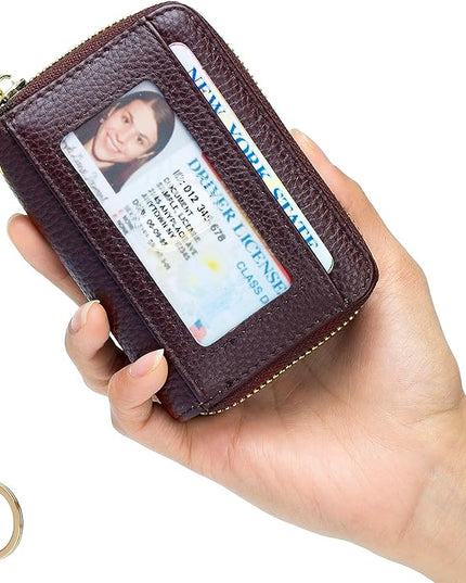 imeetu RFID Credit Card Holder, Small Leather Zipper Card Case Wallet for Women