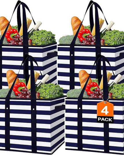 WISELIFE 4 Pack Reusable Grocery Bags Large Water Resistant Grocery Collapsible Heavy Duty Tote Bags for Shopping Picnic