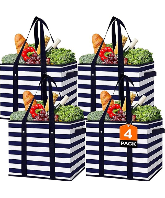 WISELIFE 4 Pack Reusable Grocery Bags Large Water Resistant Grocery Collapsible Heavy Duty Tote Bags for Shopping Picnic