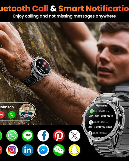 Hwagol Smart Watches for Men (Call/Notification),Two Style Kits,Military Smart Watch with Heart Rate/Sleep Monitor/Pedometer for Android and iOS,1.52''HD DIY Screen Fitness Tracker