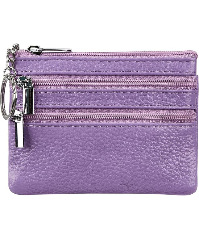 Women's Genuine Leather Coin Purse Mini Pouch Change Wallet with Keychain