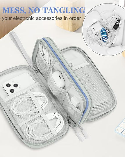 FYY Electronic Organizer, Travel Cable Organizer Bag Pouch Electronic Accessories Carry Case Portable Waterproof Double Layers All-in-One Storage Bag for Cable, Cord, Charger, Phone, Pattern Blue (M)