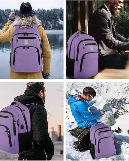 Laptop Backpack,Business Travel Anti Theft Slim Durable Laptops Backpack with USB Charging Port,Water Resistant College Computer Bag for Women & Men Fits 15.6 Inch Laptop and Notebook-Purple