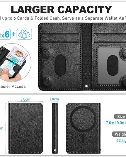 TUCCH for Magsafe Wallet, 6 Card Holders with [ID Window] [RFID Blocking] for iPhone 17/16/15/14/13/12/Pro/Pro Max/Air/Plus Series, PU Leather Magnetic Card Wallet for Men Women, Textured Black