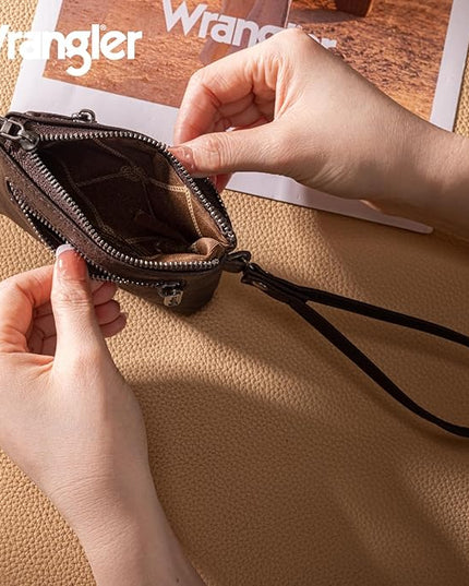 Montana West Wrangler Coin Purse for Women RFID-blocking Floral Embossed Change Pouch Wristlet Wallet Lightweight Portable Wallets Coffee