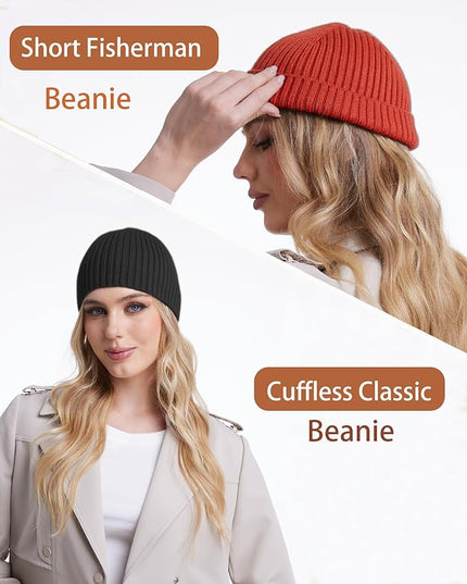 choshion Wool Knit Fisherman Beanie Hat for Men Women,Cuffless Warm Short Cuff Beanies Toboggan Ski Hats Winter Skull Cap