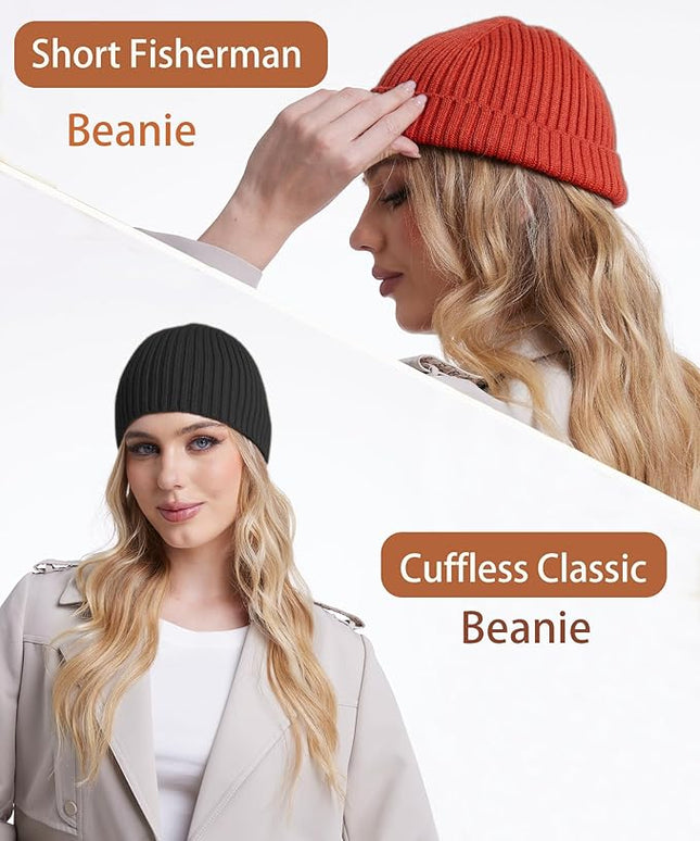 choshion Wool Knit Fisherman Beanie Hat for Men Women,Cuffless Warm Short Cuff Beanies Toboggan Ski Hats Winter Skull Cap