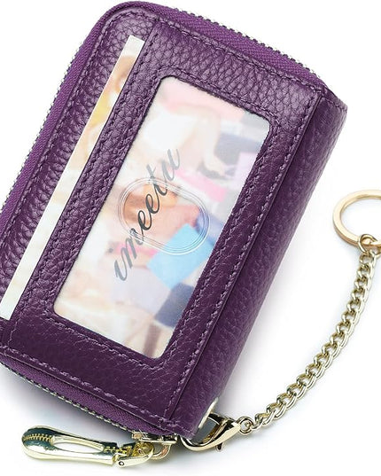 imeetu RFID Credit Card Holder, Small Leather Zipper Card Case Wallet for Women