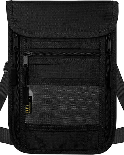 sundee Travel Neck Wallet with Double Zippers, RFID Blocking Passport Holder with Adjustable Neck Strap for Men and Women to Keep Cash, Credit Cards and Travel Documents Safe - Black