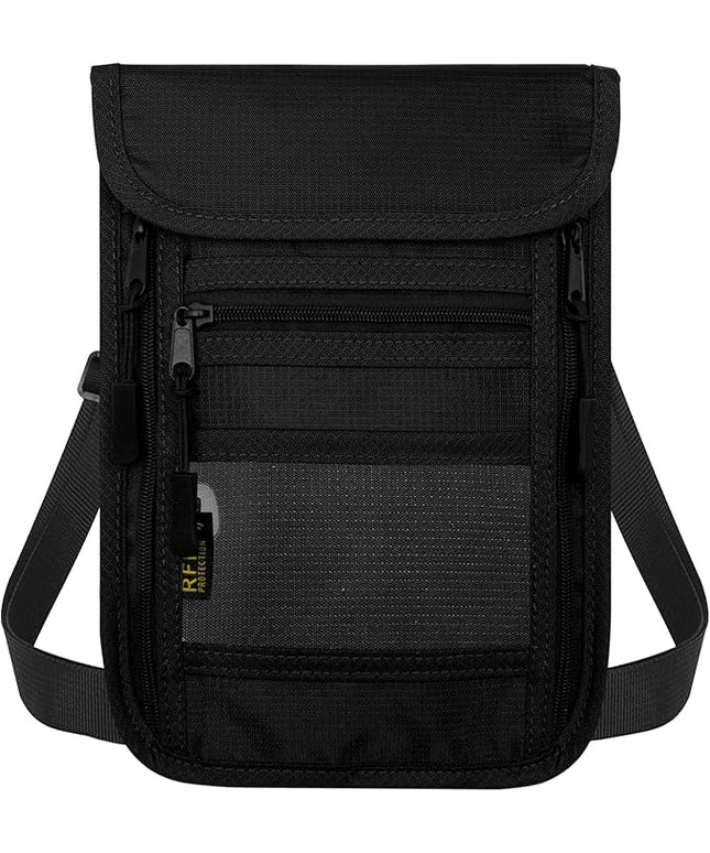 sundee Travel Neck Wallet with Double Zippers, RFID Blocking Passport Holder with Adjustable Neck Strap for Men and Women to Keep Cash, Credit Cards and Travel Documents Safe - Black