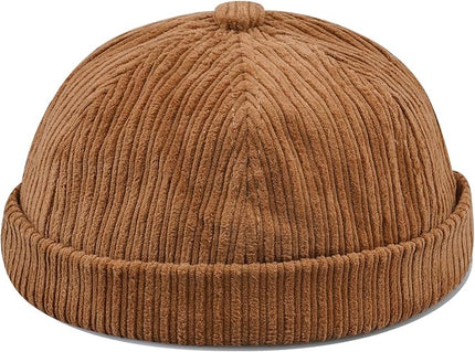 CLAPE Brimless Beanie Hat Corduroy Watch Cap Rolled Cuff Docker Cap Leon Skull Harbour Hat Unisex