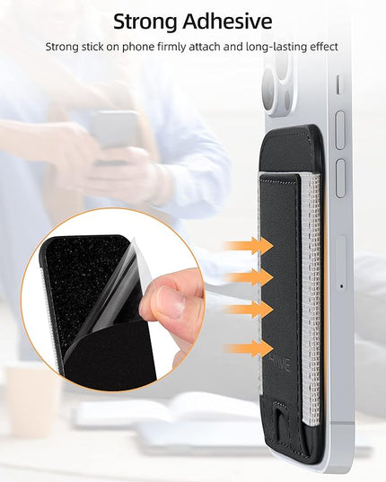 Card Holder for Phone Case, Leather Phone Wallet Stick On, Strongest Adhesive Phones Wallet for iPhone/Android, Minimalist Slim RFID, Fit 7 Cards, Black, 1 Pack
