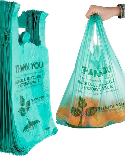Stock Your Home Eco Grocery Bags Disposable T-Shirt Thank You Bag with Handles for Supermarket, Groceries, Produce, Shopping