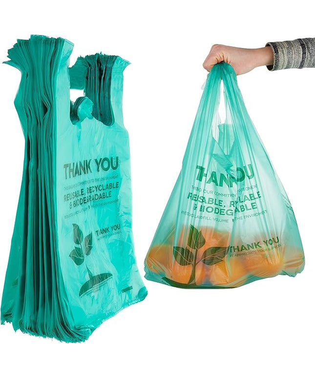 Stock Your Home Eco Grocery Bags Disposable T-Shirt Thank You Bag with Handles for Supermarket, Groceries, Produce, Shopping