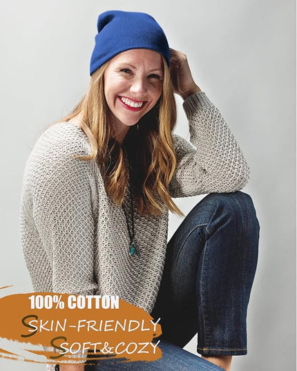 100% Cotton Beanie Hat- Unisex Ultra Soft Winter Warm Stretch Knit Cuffed Hats Fisherman Beanies Skull Cap