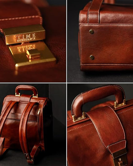 Time Resistance Leather Backpack for Men and Women - Business Rucksack Laptop Bag (Cognac Brown)